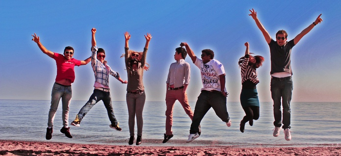 Happy people jumping